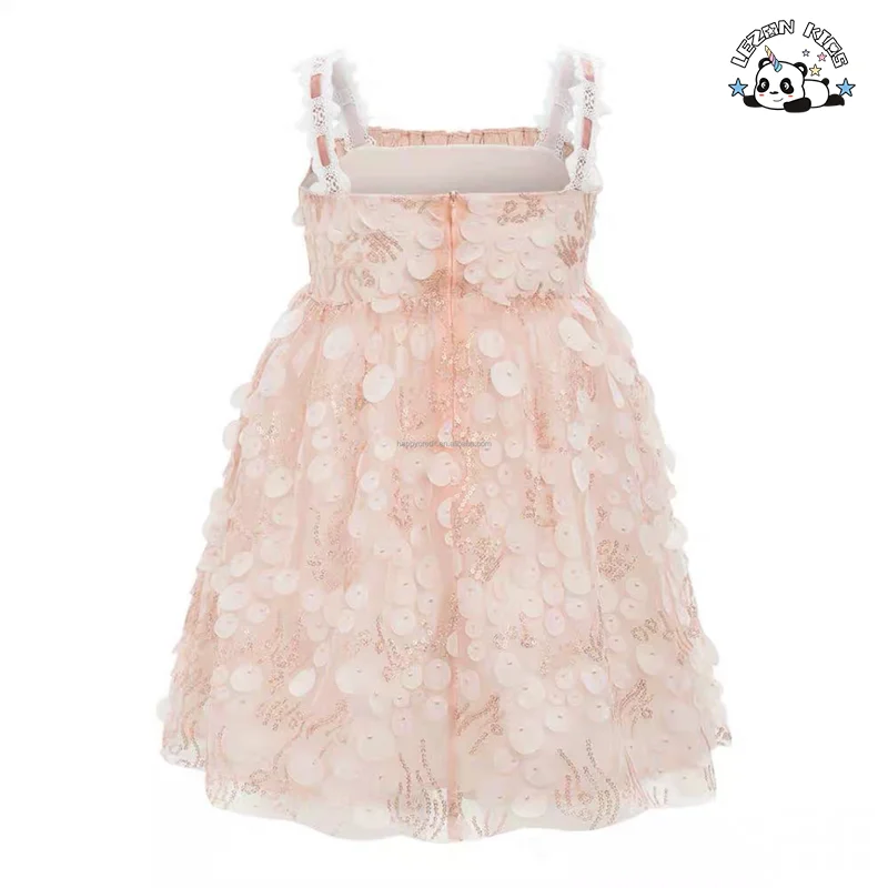 LEZONKIDS - Customizable Sparkle Iridescent Suspender Floral Sequin Girls Tulle Dress for Summer